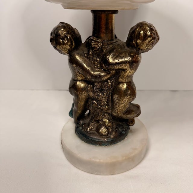 Vintage Italian Marble Cherub Pedestal Bowl Bronze Tone Brass Putti Angel Romantic Cheribum Angels Romance For Sale - Image 12 of 13