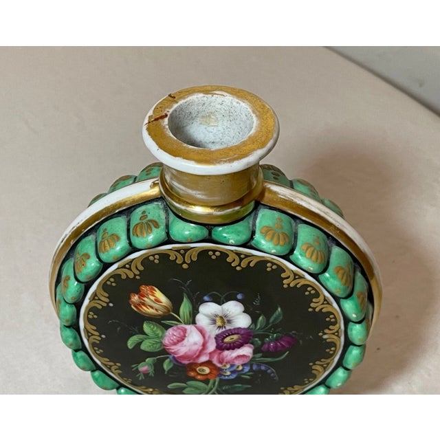 Ceramic Antique 19th Century Hand Painted Floral French Gilt Porcelain Bud Moon Vase For Sale - Image 7 of 10