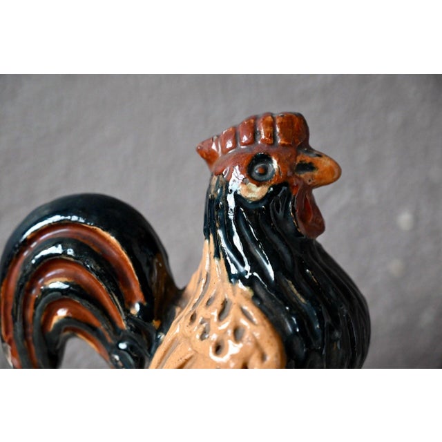 Rustic Rooster in Polychrome Glazed Terracotta, 1930s For Sale - Image 3 of 11