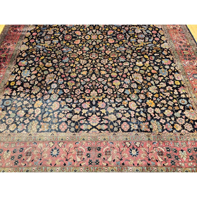 Red Antique Indian Agra Rug, Handwoven Wool, Allover Floral Design, 9' x 12' For Sale - Image 8 of 13