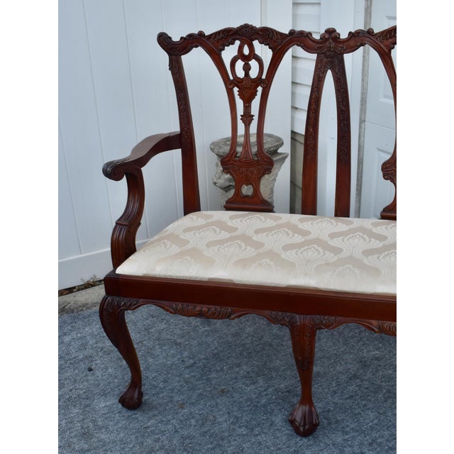 Vintage Carved Mahogany Settee Chippendale Style Ball & Claw Feet For Sale - Image 9 of 16