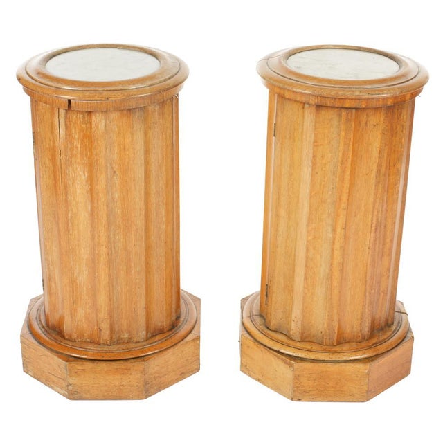 Stone English Cylinder Marble Top Bedside Commodes, a Pair For Sale - Image 7 of 7