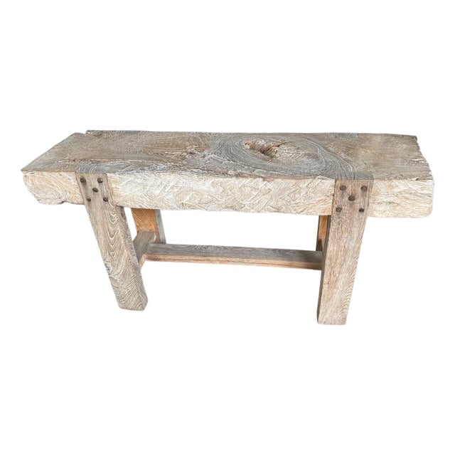 Andrianna Shamaris Impressive Teak Wood Log Style Console Table For Sale
