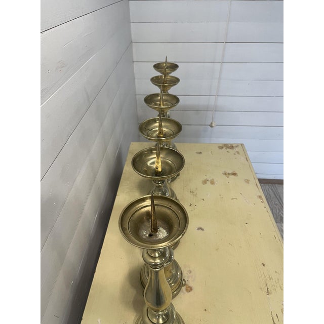 A- 348 vintage- antique candlesticks made of brass +- 1850 full brass from a church [rebuilding] in superb original...