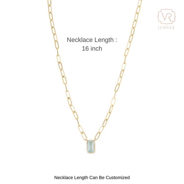 2.26ct Emerald-Cut Aquamarine & Diamond Halo Paperclip Chain Necklace in 14k Gold For Sale - Image 10 of 16