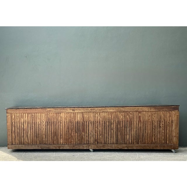 Mid 20th Century Vintage Wood Industrial Long Counter For Sale - Image 5 of 13