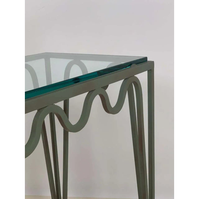 Mid-Century Modern Méandre' Verdigris and Glass Night Stand by Design Frères For Sale - Image 3 of 8