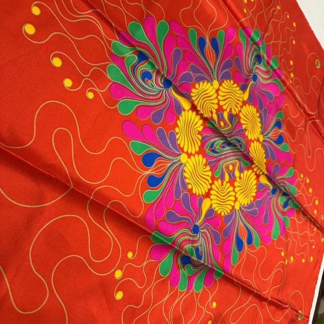 1980s 1980s Psychedelic Floral Design Silk Scarf by Jean Patou For Sale - Image 5 of 11