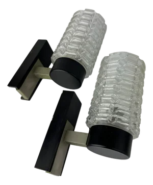 Brutalist Ice Glass Wall Lamps, 1970s, Set of 2