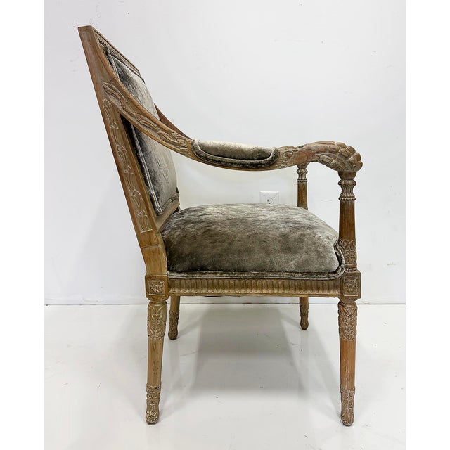 Vintage Italian Neoclassical Carved Wood Armchairs, Newly Upholstered, Pair For Sale In Miami - Image 6 of 12