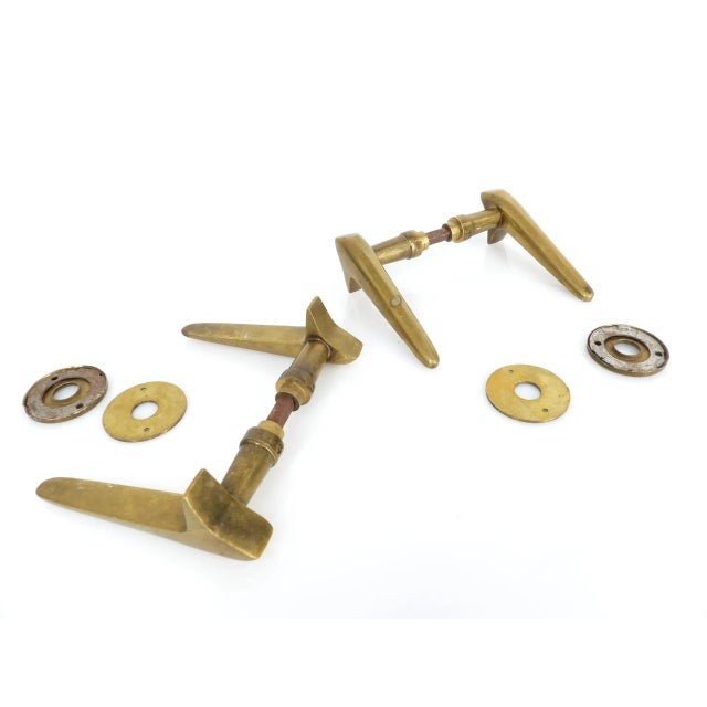 Metal Modernist Brass Door Handles, 1950s-1960s, Set of 2 For Sale - Image 7 of 8