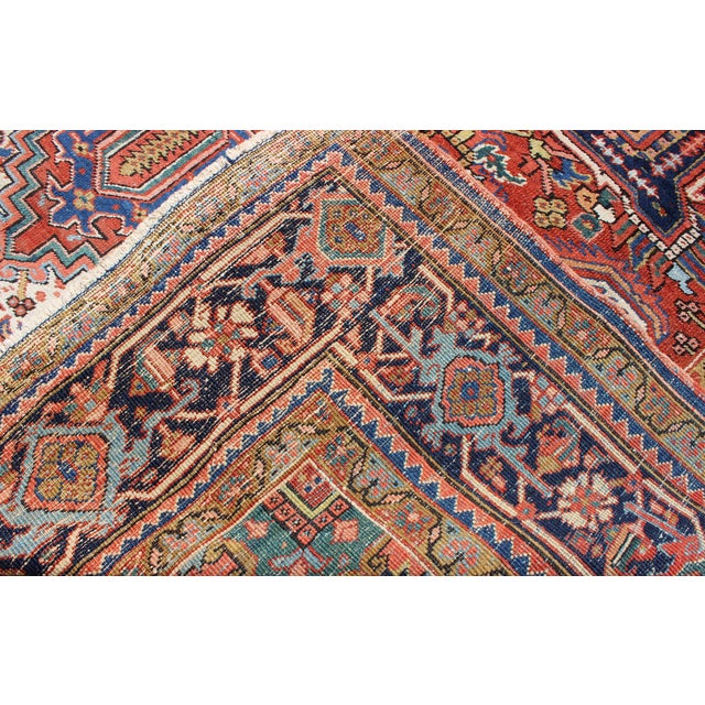 Royal Blue Antique Colorful Persian Heriz Rug With Geometric Patterns and Intricate Design 8'3 X 10'4 For Sale - Image 8 of 8