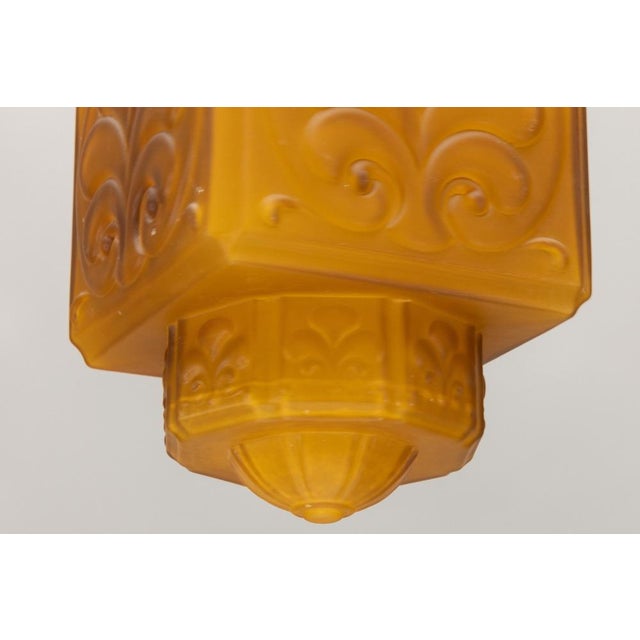 French Art Deco Pendant Light in Molded Amber Glass & Brass, 1930s For Sale - Image 13 of 18