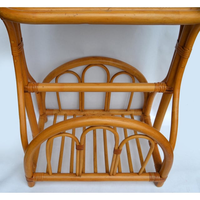 Bamboo Cane Wicker Mid-Century Modern Side Bedside End Sofa Table Magazine Stand For Sale In Miami - Image 6 of 13