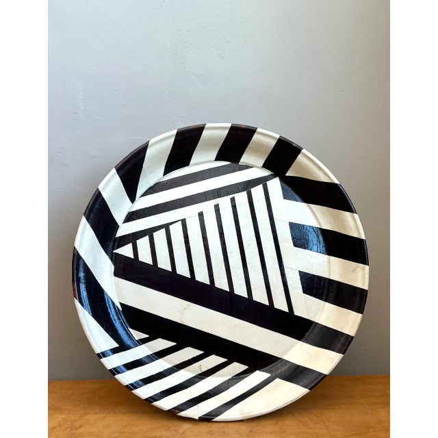 Mid-Century Modern Vintage Geometric Lacquer Decorative Tray For Sale - Image 3 of 12