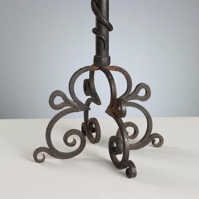 Gray Antique Italian Torchère in Wrought Iron with Twisted Serpent, 1800s For Sale - Image 8 of 9
