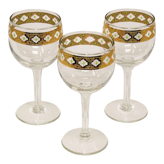 Set of 3 Vintage Culver Ltd Tyrol 22k Gold Rim Banding Wine Glasses For Sale