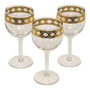 Set of 3 Vintage Culver Ltd Tyrol 22k Gold Rim Banding Wine Glasses