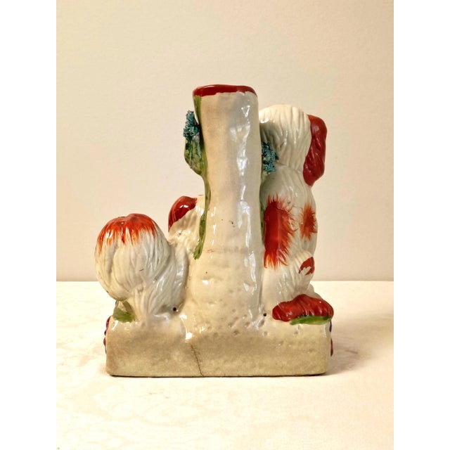 Ceramic Antique Staffordshire Dog Spill Vase With Cactus King Charles Spaniels | Rare Large Slip Cast Mold | Hand Painted Victorian Era Decor For Sale - Image 7 of 13