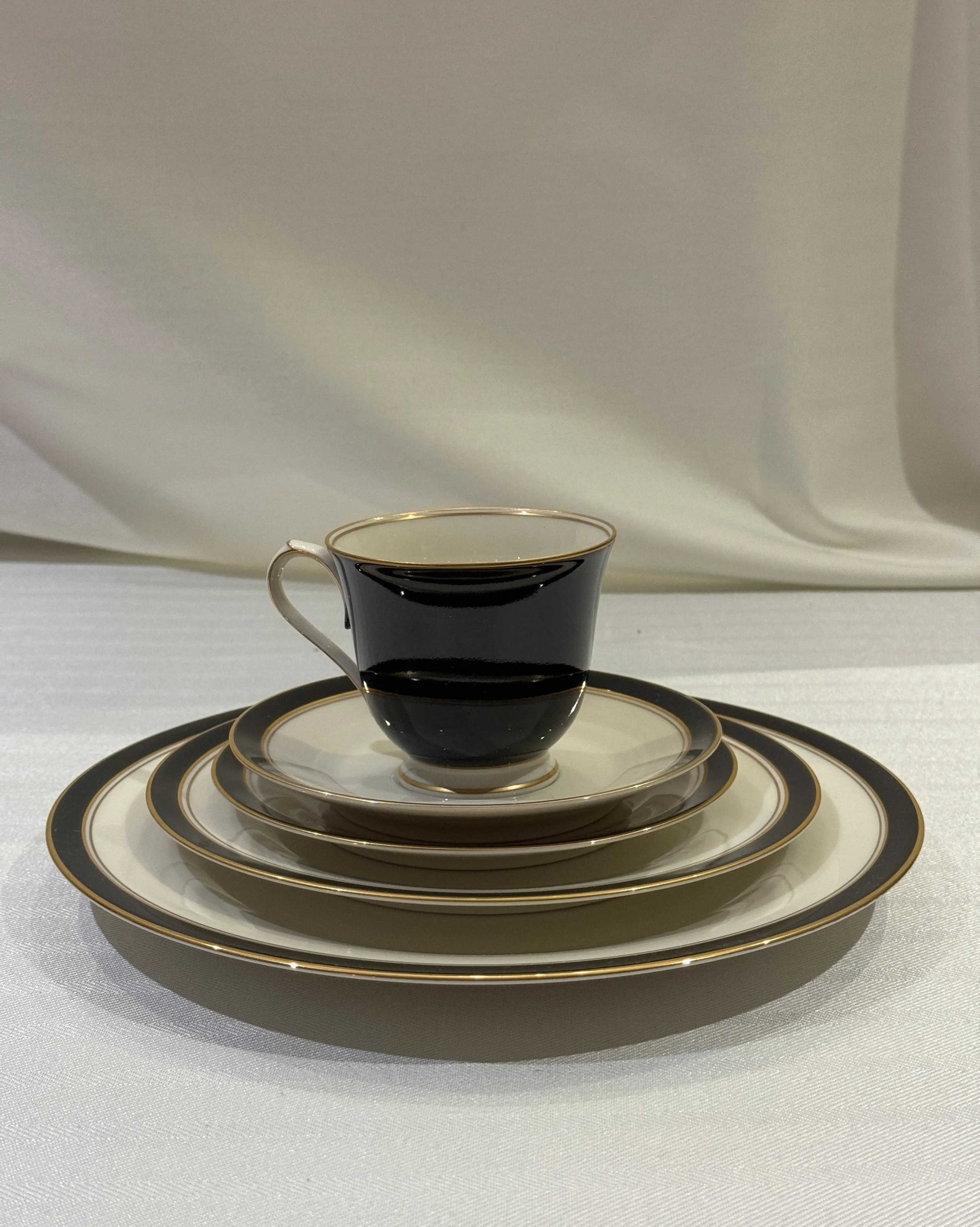 1990s Noritake Ivory China Model 7274 Ivory & Ebony, Made in Japan