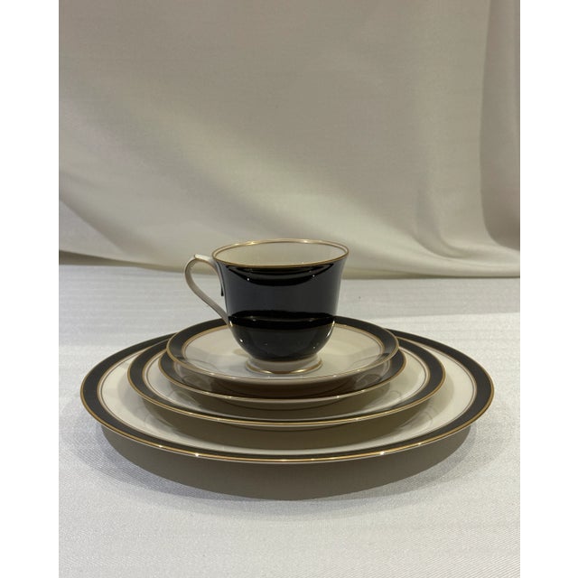 Ceramic 1990s Noritake Ivory China Model 7274 Ivory & Ebony, Made in Japan - 11 Place Settings- 62 Pieces For Sale - Image 7 of 9