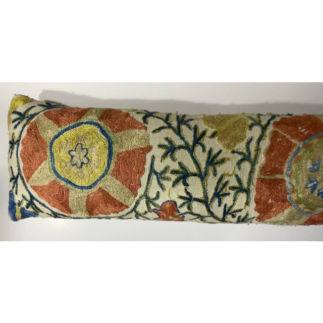 1900 - 1909 Antique 19th Century Uzbek Suzani Embroidered Pillow - Lumbar Cushion For Sale - Image 5 of 15