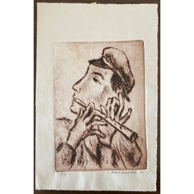 Black Boris Deutsch, Shtetl Village Doodka Player Modernist Artist Etching, 1970 For Sale - Image 8 of 8