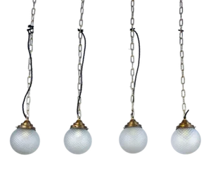 Antique Textured Etched Globe Pendant Light, 1890s