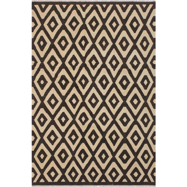 Black Modern Bauhaus Kilim Hand-Woven Wool Rug -5′10″ × 7′7″ For Sale - Image 8 of 8