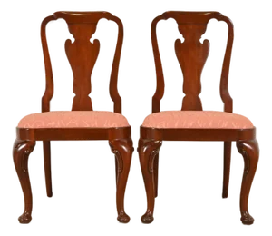 Baker Furniture Queen Anne Carved Mahogany Side Chairs or Dining Chairs, Pair