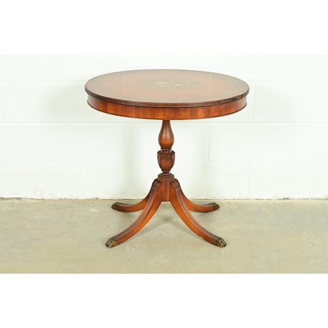 Imperial Furniture Georgian Mahogany Pedestal Floral Painted Side Table or Tea Table, Circa 1940s For Sale - Image 12 of 12