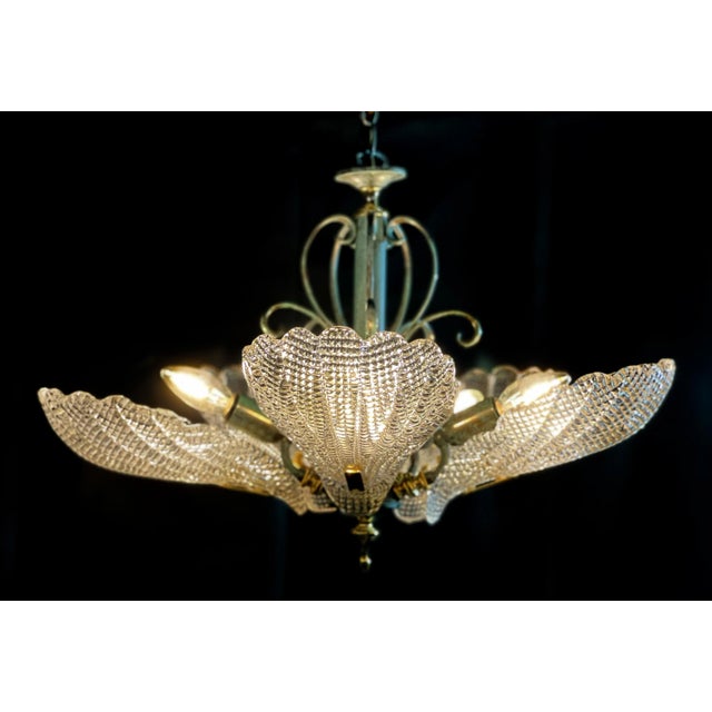 Italian Murano Chandelier Five Leaves with Golden Details, 1990s For Sale - Image 3 of 14