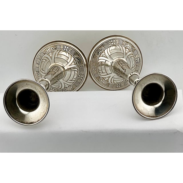 Fine Quality Vintage Mid 1900s Retro Art Deco Sterling Silver Candlesticks by Alvin Silver Company - Matching Pair For Sale - Image 13 of 18