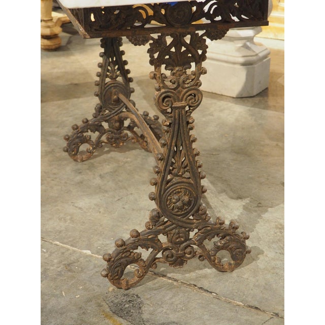 1900 - 1909 Pair of Antique Cast Iron and Carrara Marble Top Tables From Italy, Circa 1900 For Sale - Image 5 of 12