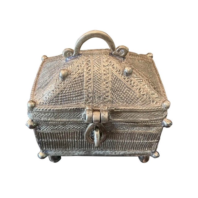 Brass Antique Dokra Brass Treasure Trinket Box For Sale - Image 8 of 12
