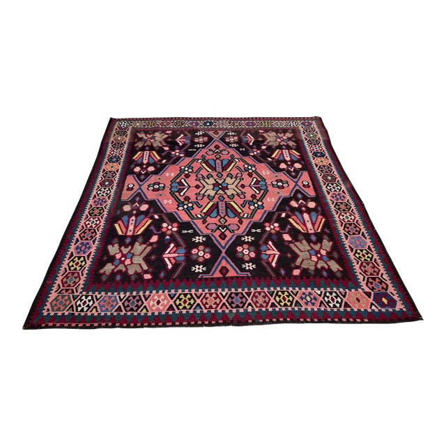 High Quality Pink Persian Shiraz Tribal Kilim Rug - 7'3" X 8'0" For Sale