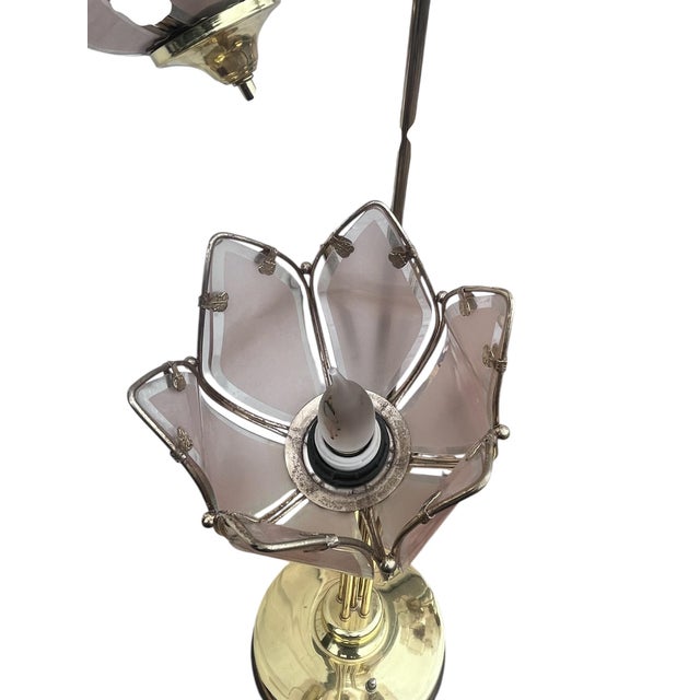 Pair of Italian Mid Century Glass and Brass Lotus Flower Table Lamps For Sale - Image 11 of 12