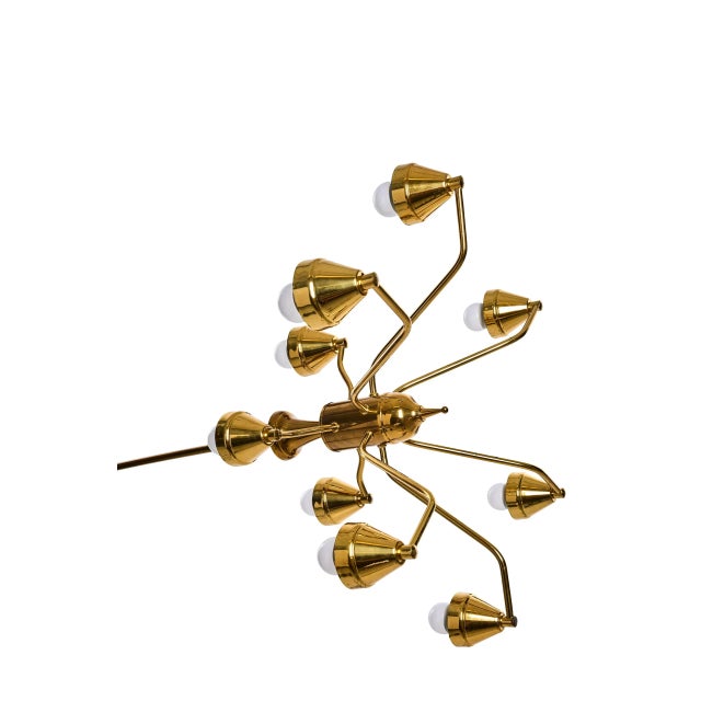 Mid-Century Scandinavian Modern Chandelier in Brass and Opaline Glass For Sale - Image 4 of 5