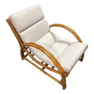 Restored MCM Rattan Double-Strand Half Moon Arm Lounge Chair For Sale
