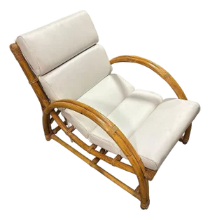 Restored MCM Rattan Double-Strand Half Moon Arm Lounge Chair