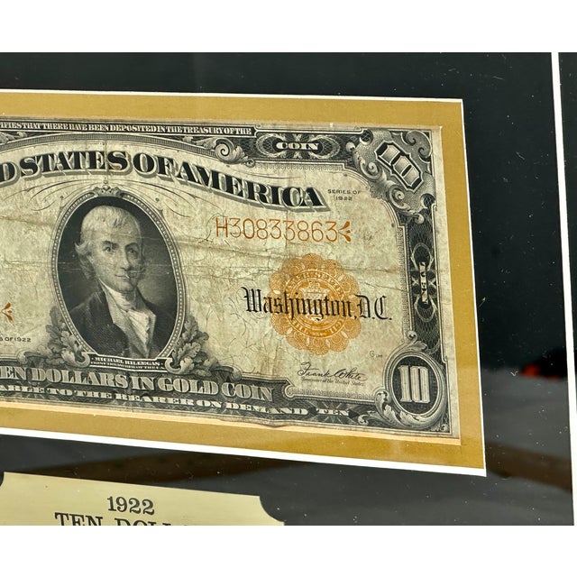 Authentic Beautifully Museum Framed 1922 United States Currency $10 Dollar Bill - Gold Certificate For Sale - Image 12 of 17