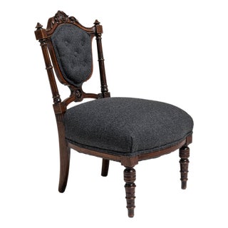 19th Century United Kingdom Charcoal Grey Carved Wood Side Chair For Sale