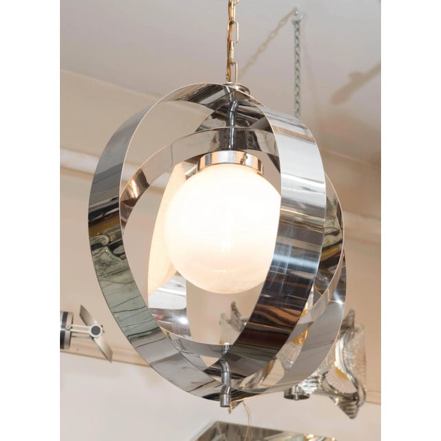 1970s Italian Armillary Style Chrome Pendant Lamp For Sale - Image 4 of 10