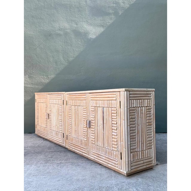 Almond Vintage Monumental Washed Rattan Credenza For Sale - Image 8 of 12