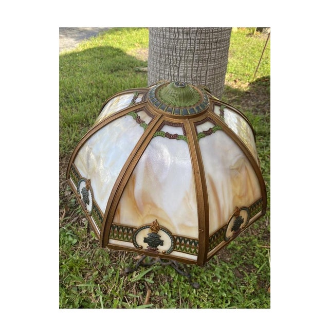 Antique Art Nouveau 8-Panel Slag Glass Lamp Shade . Antique 8-Panel Slag Glass Lamp Shade - Art Nouveau / Arts & Crafts Style. For Sale - Image 11 of 12