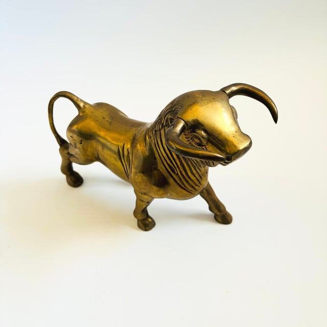 Mid 20th Century Large Vintage Brass Bull Statue For Sale - Image 5 of 13