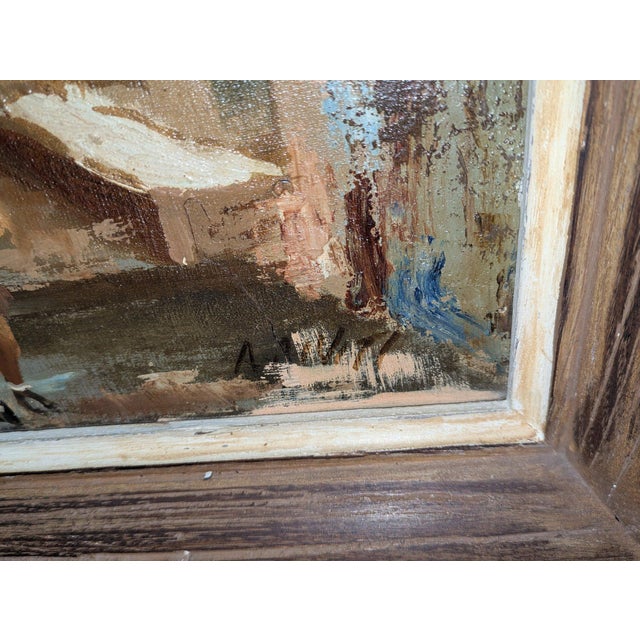 Wood Mid 20th Century European Street Scene Oil Painting Attributed to Antonio DeVity For Sale - Image 7 of 12