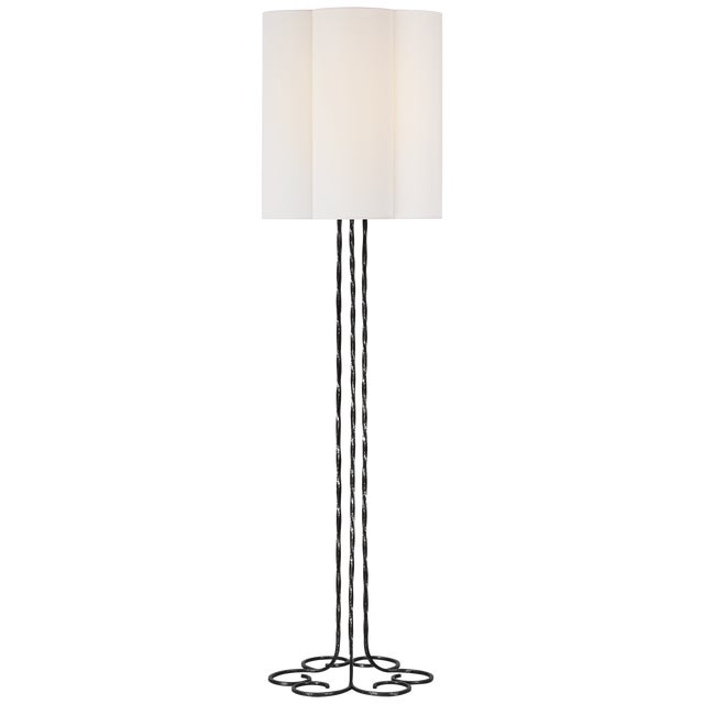 Traditional AERIN by Visual Comfort Signature Shae 65" Sculpted Floor Lamp in Aged Iron with Linen Scallop Shade For Sale - Image 3 of 3