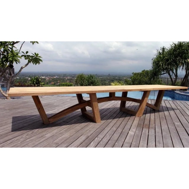 Modern Vintage XL Teak Bow Trestle Outdoor Dining Table For Sale - Image 3 of 6