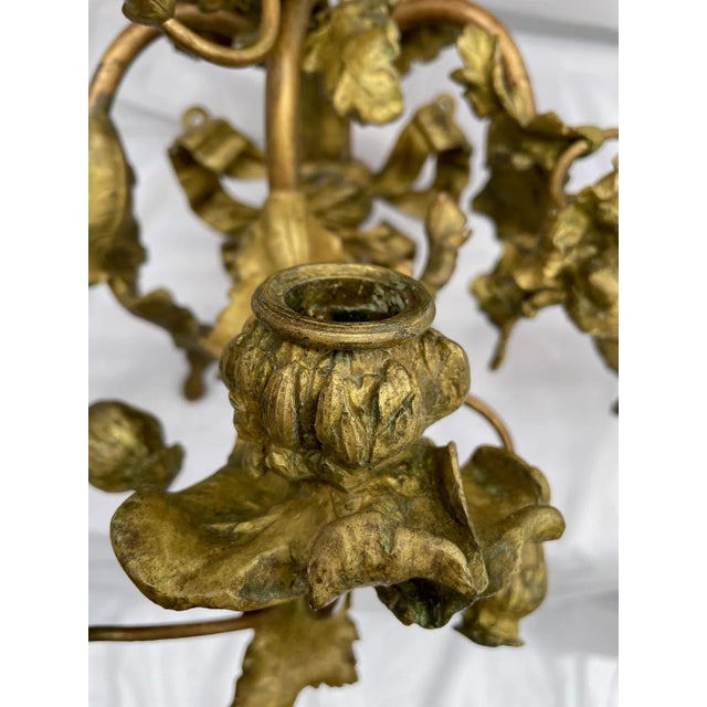 Gold Pair Gilt Bronze Poppy Flower Three Light Wall Sconces For Sale - Image 8 of 10